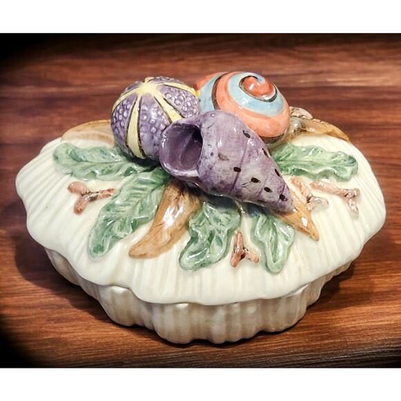 Fitz and Floyd Oceana Collection Sugar Bowl with Lid and Spoon Nautical Shells - Picture 6 of 9